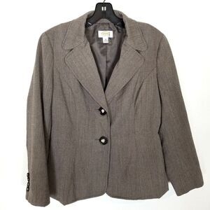 Talbots Women Wool Blazer Jacket Sz 12 Petite Brown Button Up Preppy Office